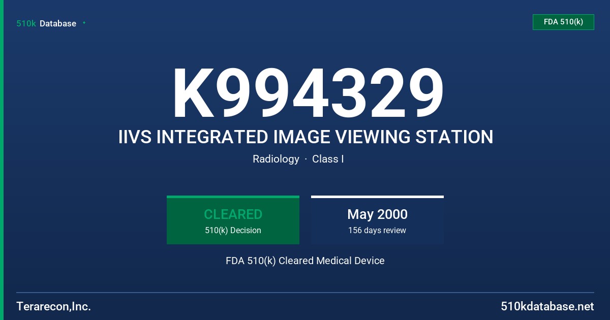 K994329 IIVS INTEGRATED IMAGE VIEWING STATION FDA 510(k) Cleared Medical Device