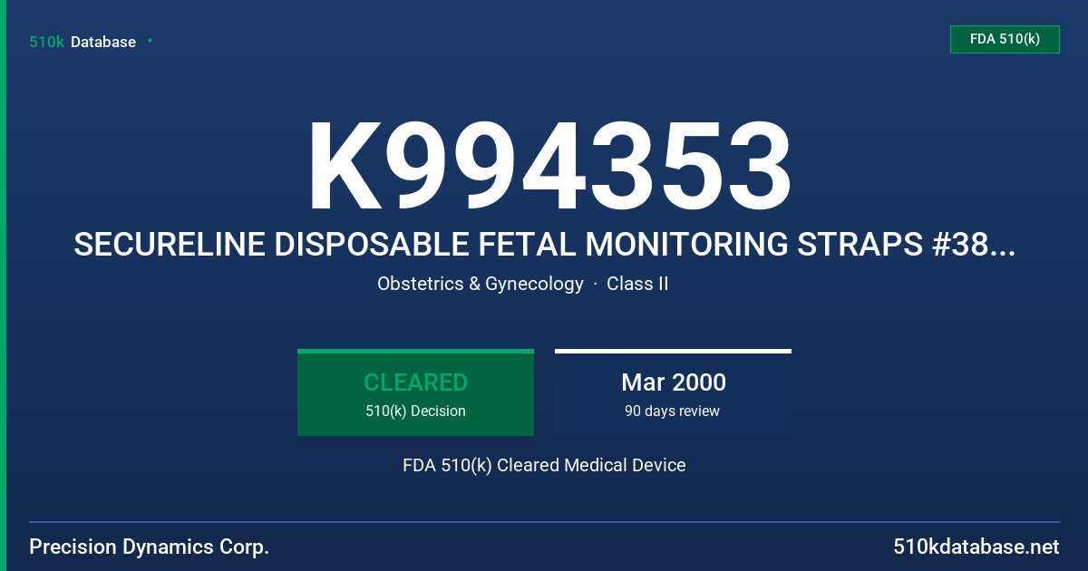 K994353 SECURELINE DISPOSABLE FETAL MONITORING STRAPS #3860 AND #3565 FDA 510(k) Cleared Medical Device