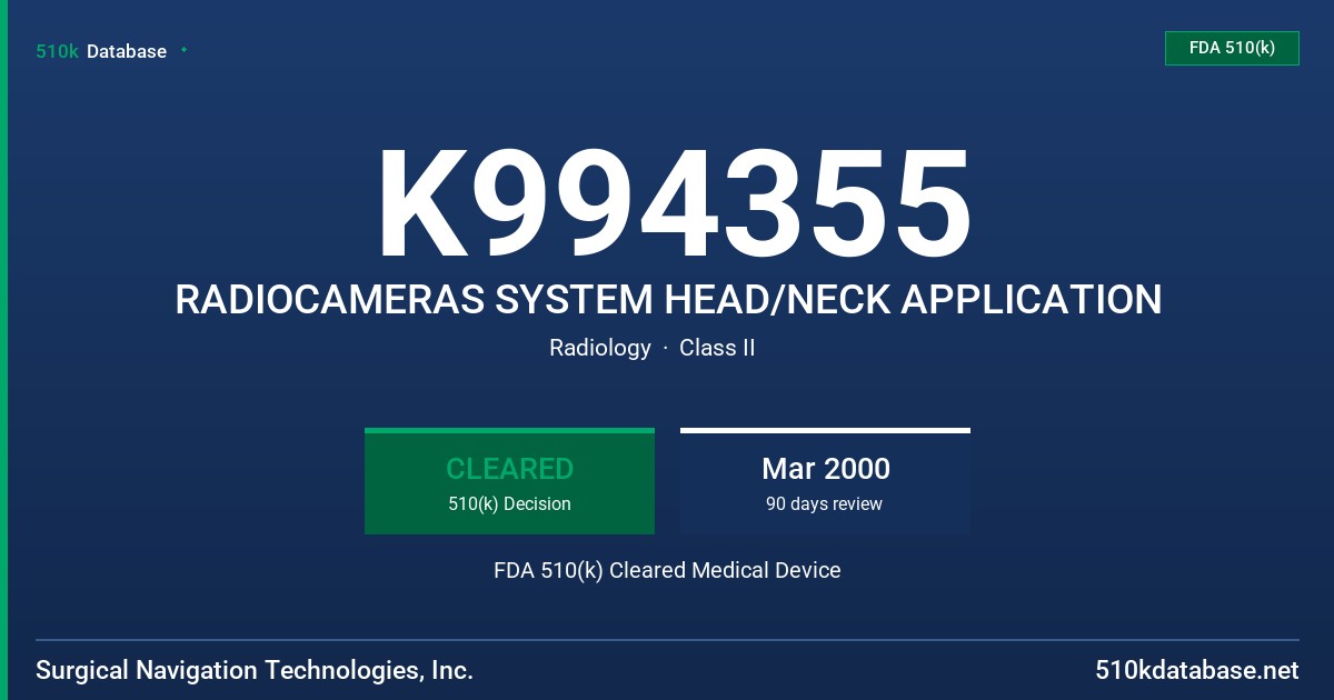 K994355 RADIOCAMERAS SYSTEM HEAD/NECK APPLICATION FDA 510(k) Cleared Medical Device