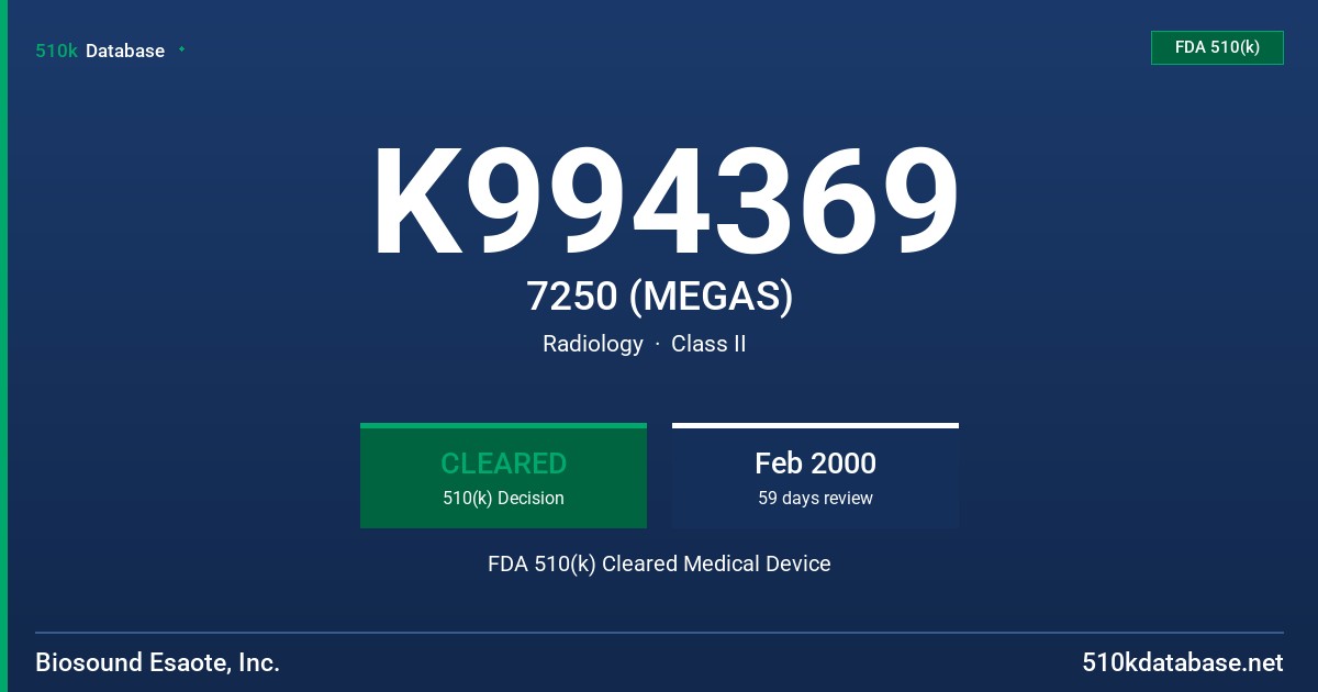 K994369 7250 (MEGAS) FDA 510(k) Cleared Medical Device