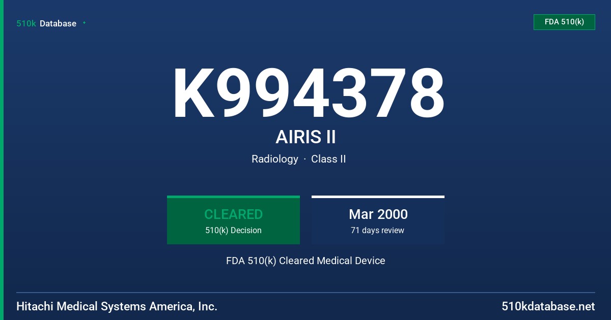 K994378 AIRIS II FDA 510(k) Cleared Medical Device