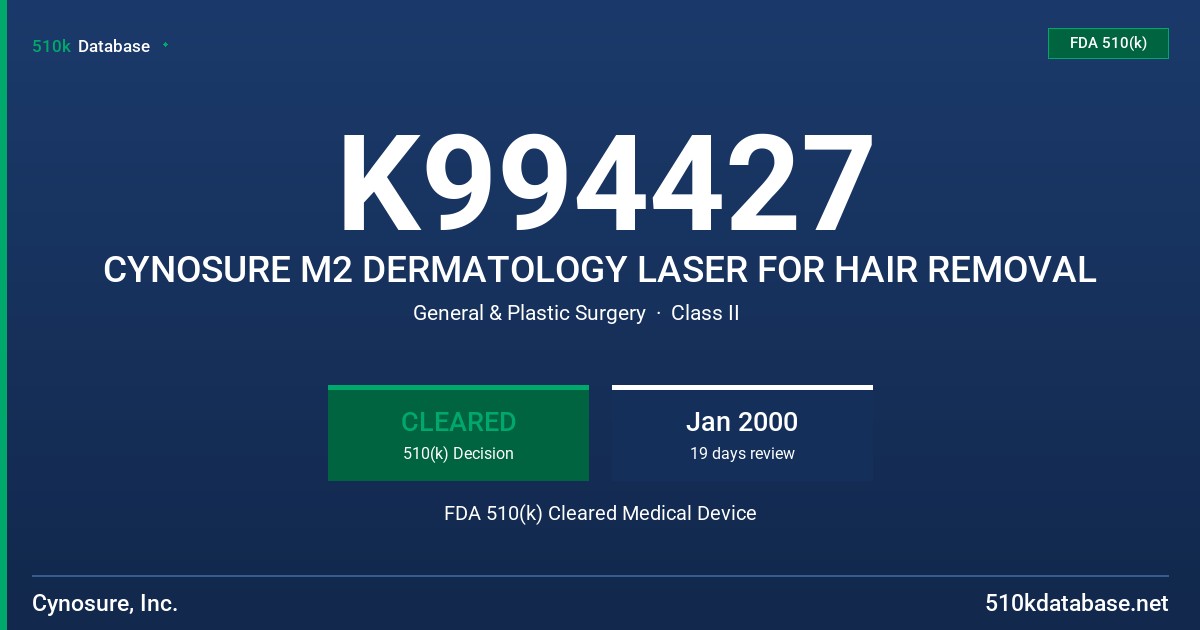 K994427 CYNOSURE M2 DERMATOLOGY LASER FOR HAIR REMOVAL FDA 510(k) Cleared Medical Device