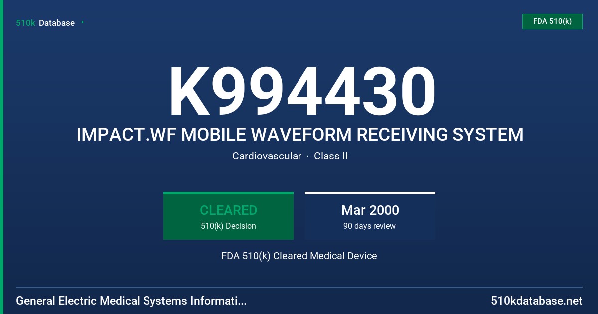 K994430 IMPACT.WF MOBILE WAVEFORM RECEIVING SYSTEM FDA 510(k) Cleared Medical Device
